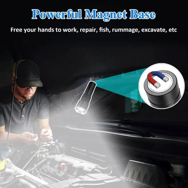 Alt view image 4 of 7 - Magnetic Rechargeable Flashlights 990,000L High Lumens, Super Bright LED Tactical Handheld Flash Light with 5 Modes, USB C, Zoomable Beam, Digital Power Display, IP76 Waterproof