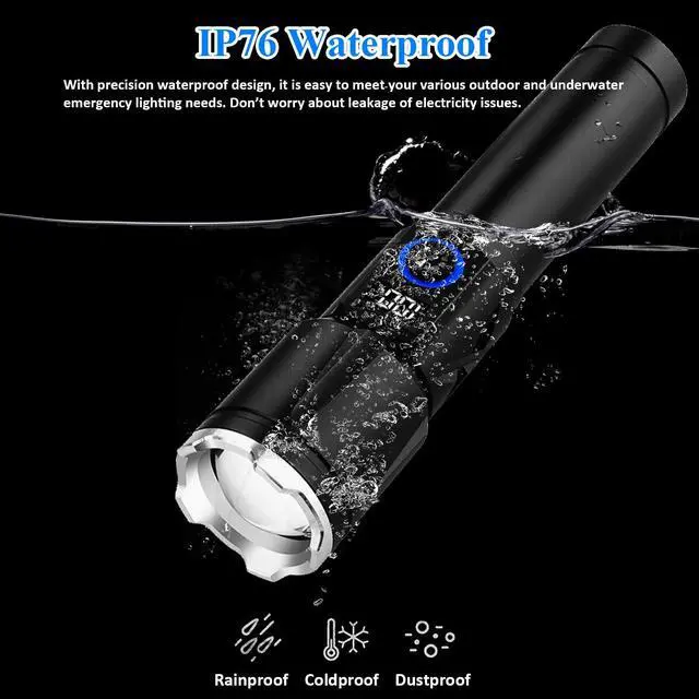 Alt view image 7 of 7 - Magnetic Rechargeable Flashlights 990,000L High Lumens, Super Bright LED Tactical Handheld Flash Light with 5 Modes, USB C, Zoomable Beam, Digital Power Display, IP76 Waterproof