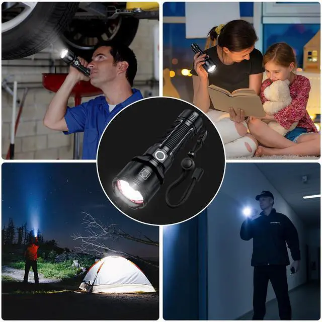 Alt view image 7 of 7 - Flashlights High Lumens, 1800,000 Lumens Super Bright Rechargeable Flashlight with 5 Light Modes, Zoomable, IP67 Waterproof, Led Flashlight for Home Emergencies Camping