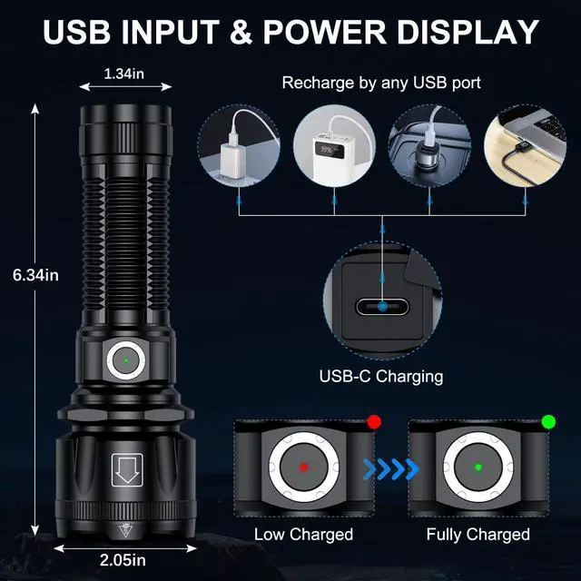 Alt view image 4 of 7 - Flashlights High Lumens, 1800,000 Lumens Super Bright Rechargeable Flashlight with 5 Light Modes, Zoomable, IP67 Waterproof, Led Flashlight for Home Emergencies Camping