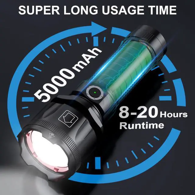 Alt view image 5 of 7 - Flashlights High Lumens, 1800,000 Lumens Super Bright Rechargeable Flashlight with 5 Light Modes, Zoomable, IP67 Waterproof, Led Flashlight for Home Emergencies Camping