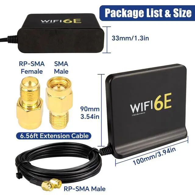 Alt view image 2 of 7 - WiFi 6E Antenna MIMO Tri-Band 2.4GHz 5GHz 6GHz with Magnetic Base 8dBi WiFi Antenna RP-SMA 6.56ft Cable + SMA Male for PCIe/PCI Motherboards Laptops Desktops Security Cameras Wireless APs