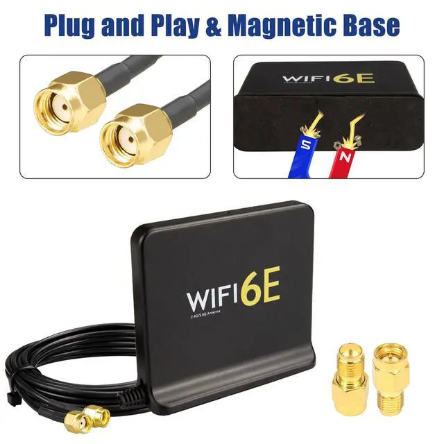 Alt view image 3 of 7 - WiFi 6E Antenna MIMO Tri-Band 2.4GHz 5GHz 6GHz with Magnetic Base 8dBi WiFi Antenna RP-SMA 6.56ft Cable + SMA Male for PCIe/PCI Motherboards Laptops Desktops Security Cameras Wireless APs