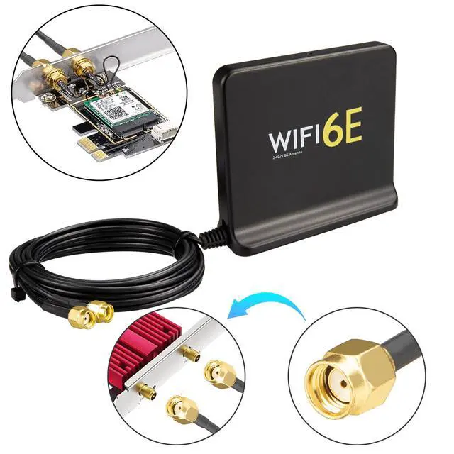 Alt view image 4 of 7 - WiFi 6E Antenna MIMO Tri-Band 2.4GHz 5GHz 6GHz with Magnetic Base 8dBi WiFi Antenna RP-SMA 6.56ft Cable + SMA Male for PCIe/PCI Motherboards Laptops Desktops Security Cameras Wireless APs