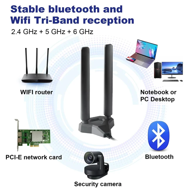 Alt view image 5 of 7 - WiFi 7 WiFi 6E Antenna Tri-Band Gaming PC Bluetooth RP-SMA Antenna | Magnetic Base Antenna for Asus Gigabyte MSI Gaming Motherboard PC Desktop Computer WiFi 7 Router WiFi PCIe Card, Eifagur