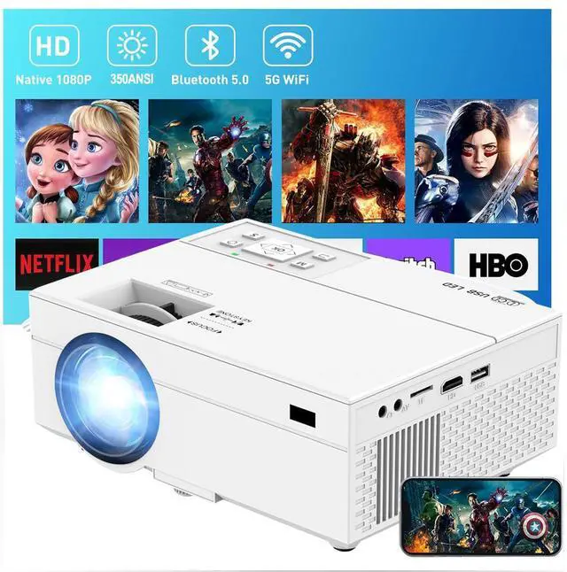 Main image of Jicheng Mini Projector with Wifi and Bluetooth, 4K Supported Smart Portable Projecteur with M8 for iOS/Android/TV Stick/HDMI/USB/Laptop/PS5,White