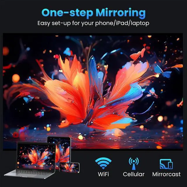 Alt view image 2 of 7 - Jicheng Mini Projector with Wifi and Bluetooth, 4K Supported Smart Portable Projecteur with M8 for iOS/Android/TV Stick/HDMI/USB/Laptop/PS5,White