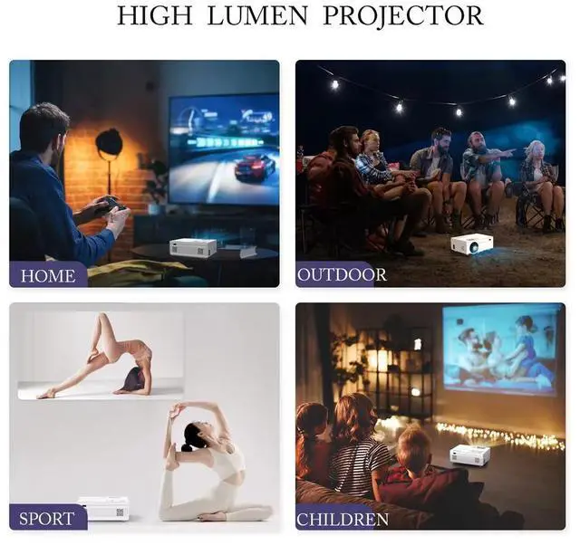 Alt view image 4 of 7 - Jicheng Mini Projector with Wifi and Bluetooth, 4K Supported Smart Portable Projecteur with M8 for iOS/Android/TV Stick/HDMI/USB/Laptop/PS5,White