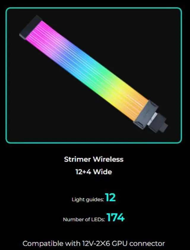 Alt view image 4 of 6 - LIAN-LI Strimer Wireless 12+4pin Wide (12 Light Guides) Addressable RGB GPU Power Extension Cable - Wireless Controller NOT Included(Controller is required for use)