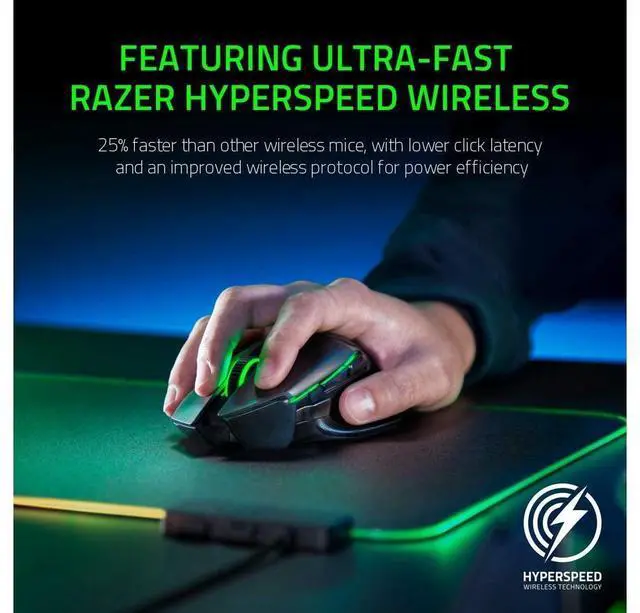 Alt view image 2 of 6 - Basilisk Ultimate HyperSpeed Wireless Gaming Mouse: Fastest Gaming Mouse Switch - 20K DPI Optical Sensor - Chroma RGB - 11 Programmable Buttons - Black