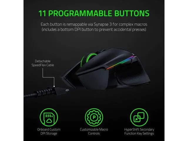 Alt view image 3 of 6 - Basilisk Ultimate HyperSpeed Wireless Gaming Mouse: Fastest Gaming Mouse Switch - 20K DPI Optical Sensor - Chroma RGB - 11 Programmable Buttons - Black