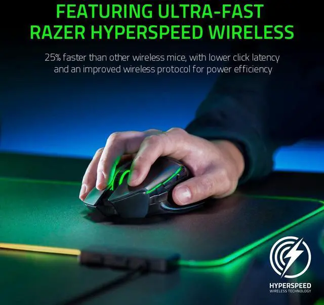 Alt view image 2 of 6 - Basilisk Ultimate HyperSpeed Wireless Gaming Mouse with Charging Dock: Fastest Gaming Mouse Switch - 20K DPI Optical Sensor - Chroma RGB - 11 Programmable Buttons Black