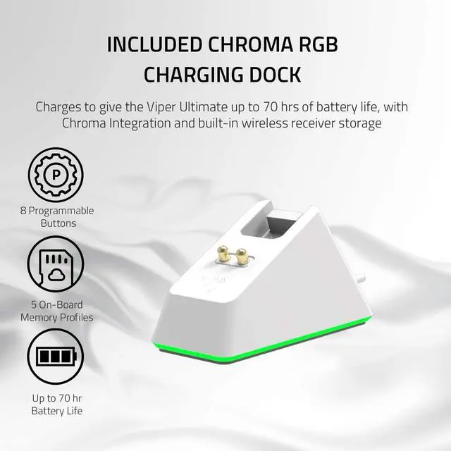 Alt view image 6 of 6 - Viper Ultimate Lightest Wireless Gaming Mouse & RGB Charging Dock: Hyperspeed Wireless Technology - 20K DPI Optical Sensor - Chroma Lighting - Mercury White
