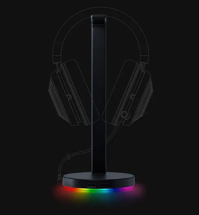 Alt view image 3 of 7 - Base Station V2 Chroma Headphone Headset Stand Holder - 2 x USB 3.1 ports - 1 x 3.5mm Port With Built-in DAC - Chroma RGB Lighting - Black