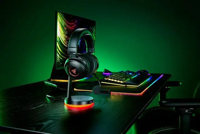 Alt view image 6 of 7 - Base Station V2 Chroma Headphone Headset Stand Holder - 2 x USB 3.1 ports - 1 x 3.5mm Port With Built-in DAC - Chroma RGB Lighting - Black