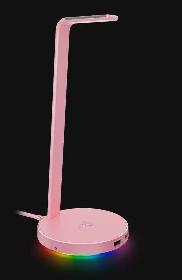 Alt view image 3 of 7 - Base Station V2 Chroma Headphone Headset Stand Holder - 2 x USB 3.1 ports - 1 x 3.5mm Port With Built-in DAC - Chroma RGB Lighting - Quartz Pink
