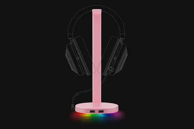 Alt view image 4 of 7 - Base Station V2 Chroma Headphone Headset Stand Holder - 2 x USB 3.1 ports - 1 x 3.5mm Port With Built-in DAC - Chroma RGB Lighting - Quartz Pink
