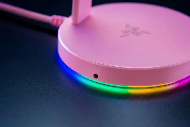 Alt view image 5 of 7 - Base Station V2 Chroma Headphone Headset Stand Holder - 2 x USB 3.1 ports - 1 x 3.5mm Port With Built-in DAC - Chroma RGB Lighting - Quartz Pink