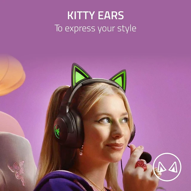 Alt view image 2 of 7 - Kraken Kitty V2 USB Wired Headset: Chroma RGB Kitty Ears - Stream Reactive Lighting - HyperClear Cardioid Mic - 40 mm Drivers - 7.1 Surround Sound - Comfortable Ear Cushions - Black