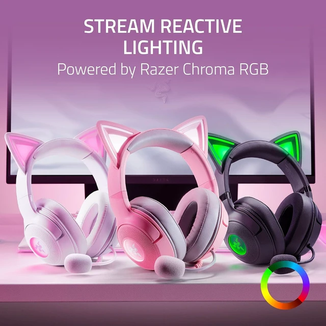 Alt view image 3 of 7 - Kraken Kitty V2 USB Wired Headset: Chroma RGB Kitty Ears - Stream Reactive Lighting - HyperClear Cardioid Mic - 40 mm Drivers - 7.1 Surround Sound - Comfortable Ear Cushions - Black