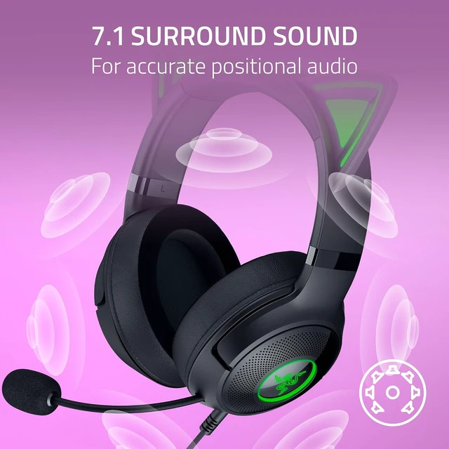 Alt view image 6 of 7 - Kraken Kitty V2 USB Wired Headset: Chroma RGB Kitty Ears - Stream Reactive Lighting - HyperClear Cardioid Mic - 40 mm Drivers - 7.1 Surround Sound - Comfortable Ear Cushions - Black