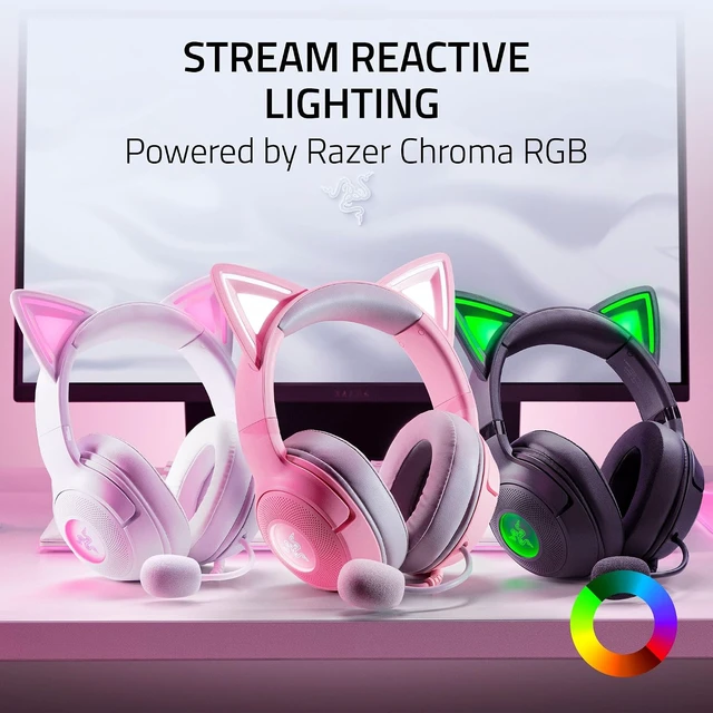 Alt view image 3 of 7 - Kraken Kitty V2 USB Wired Headset: Chroma RGB Kitty Ears - Stream Reactive Lighting - HyperClear Cardioid Mic - 40 mm Drivers - 7.1 Surround Sound - Comfortable Ear Cushions - Quartz Pink