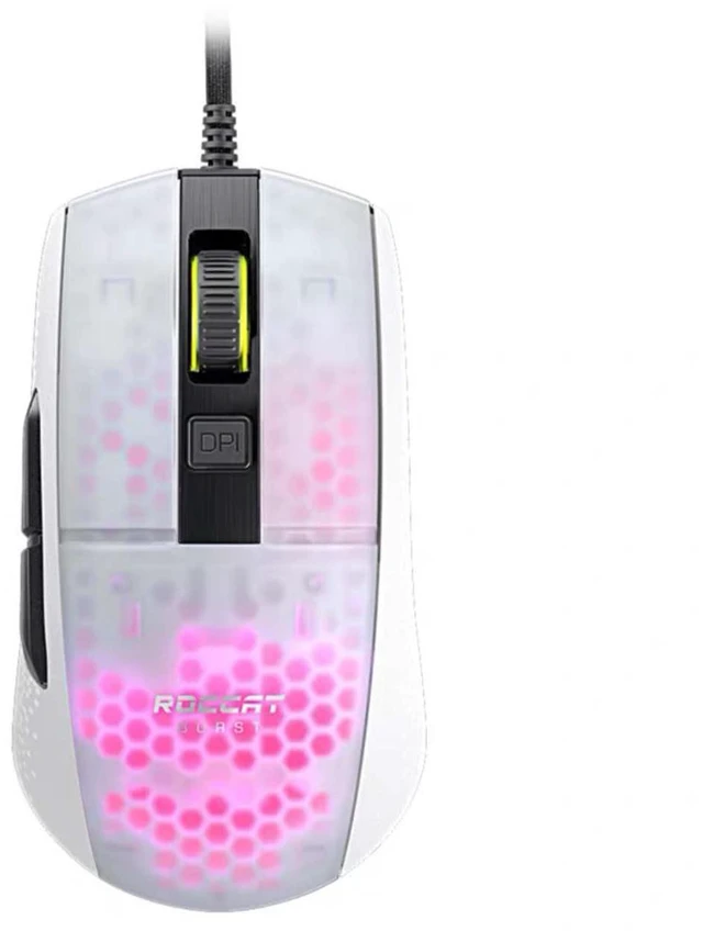 Main image of ROCCAT Burst Pro Wired Gaming Mouse, Optical Switches, Super Lightweight Ergonomic Wired Computer Mouse, RGB Lighting, Titan Scroll Wheel, Honeycomb Shell, Claw Grip, Owl-Eye Sensor, 16K DPI, White
