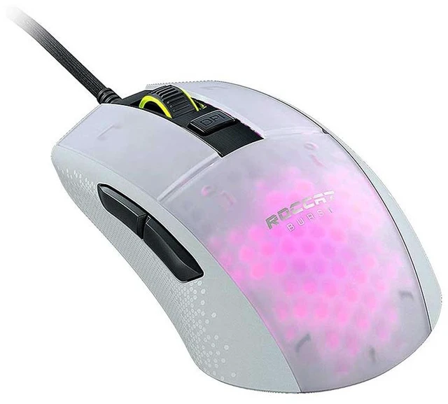 Alt view image 2 of 6 - ROCCAT Burst Pro Wired Gaming Mouse, Optical Switches, Super Lightweight Ergonomic Wired Computer Mouse, RGB Lighting, Titan Scroll Wheel, Honeycomb Shell, Claw Grip, Owl-Eye Sensor, 16K DPI, White