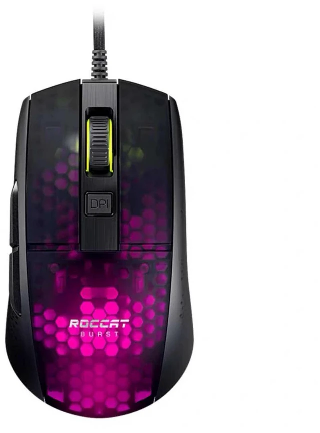 Main image of ROCCAT Burst Pro Wired Gaming Mouse, Optical Switches, Super Lightweight Ergonomic Wired Computer Mouse, RGB Lighting, Titan Scroll Wheel, Honeycomb Shell, Claw Grip, Owl-Eye Sensor, 16K DPI, Black