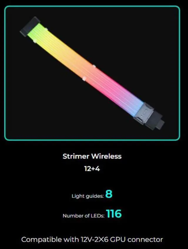 Alt view image 3 of 7 - LIAN-LI STRIMER Wireless 24 Pin and LIAN-LI STRIMER Wireless 12+4pin (8 Light Guides) Addressable RGB GPU Power Extension Cable Combo - Included Wireless Transmitter
