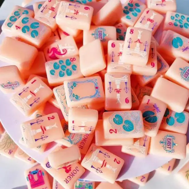 Alt view image 3 of 7 - Candy Pink American Mahjong Set Floral & Architecture Pattern Acrylic Tiles Cute