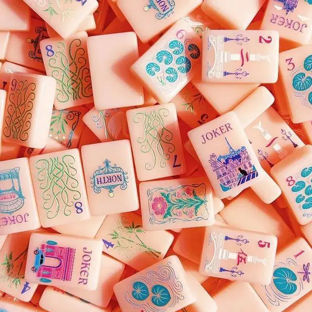 Alt view image 2 of 7 - Candy Pink American Mahjong Set Floral & Architecture Pattern Acrylic Tiles Cute