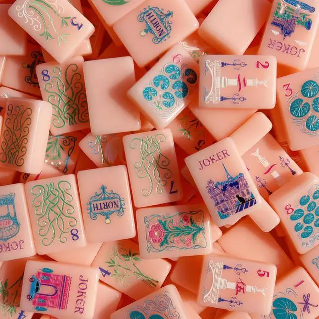 Alt view image 7 of 7 - Candy Pink American Mahjong Set Floral & Architecture Pattern Acrylic Tiles Cute