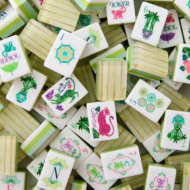 Alt view image 6 of 6 - American Mahjong Tiles, 160 Lilac Acrylic bamboo Grain Layered, Deep Purple, New
