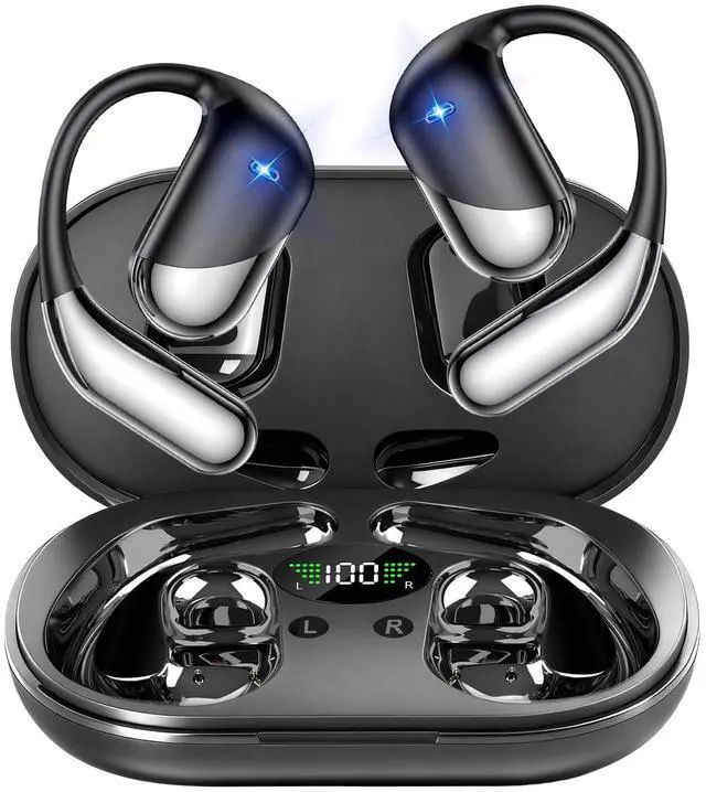 Main image of Open Ear Wireless Earbuds Headphones, Bluetooth 5.4, Built-in Mic, IPX7 Waterproof, LED Display Charging Case,Ear Hooks Clip Ear BudsDesign for Running Fitness Workout Office Game Gym