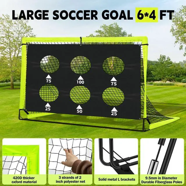 Alt view image 2 of 7 - Kids Soccer Goals for Backyard Set of 2-6x4 ft Portable Pop Up Soccer Nets Training Equipment Baseball Protective Screens with Soccer Ball, Ladder, Cones, Ideal Birthday
