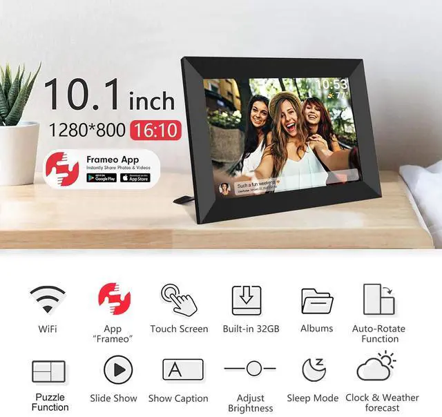 Alt view image 4 of 7 - 32GB FRAMEO 10.1 Inch Smart WiFi Digital Photo Frame 1280x800 IPS LCD Touch Screen, Auto-Rotate Portrait and Landscape, Built in 32GB Memory, Share Moments Instantly via Frameo App from Anywhere