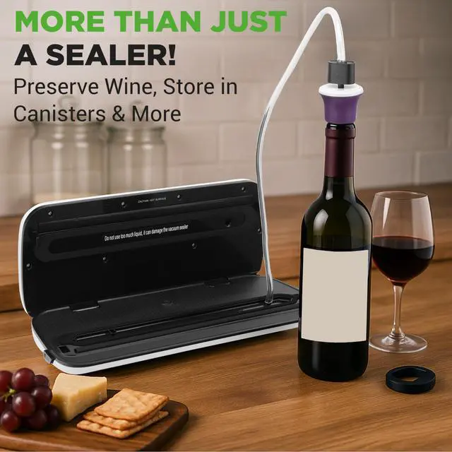 Alt view image 4 of 5 - Food Vacuum Sealer Machine - Automatic Air Sealing System for Dry & Moist Foods, LED Touch Controls, Includes Vacuum Bags, Hose & Wine Stopper, High Suction Power, 14"x6"x3", Silver