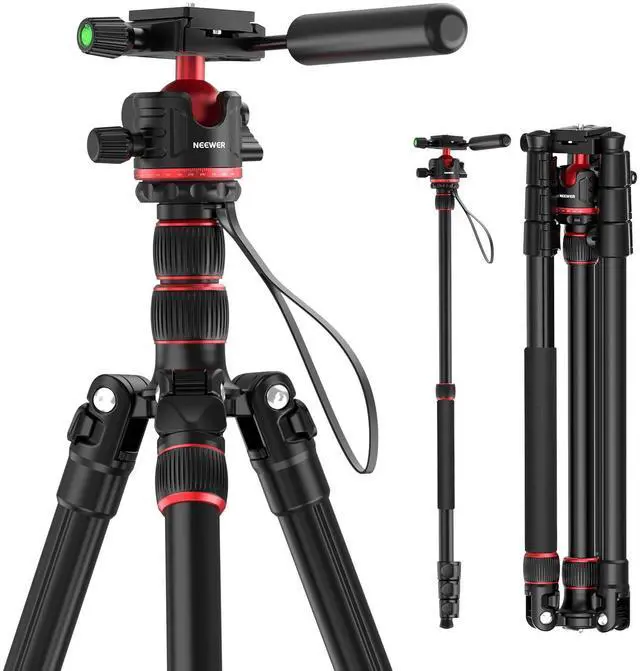 Main image of Basics Camera Tripod Monopod, 77" Compact Lightweight Travel DSLR Video Stand, 360° Ball Head, Arca Type QR Plate, Reversible Legs & Inverted Central Axis, 13lb Max Load, TP08