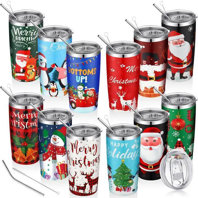 Main image of 12 Pcs Christmas Tumblers Gifts 20oz Christmas Travel Tumbler Cup Holiday Stainless Steel Insulated Tumbler Coffee Mug with Lid Straw for Xmas Birthday Gift Party Supplies (Santa Claus)