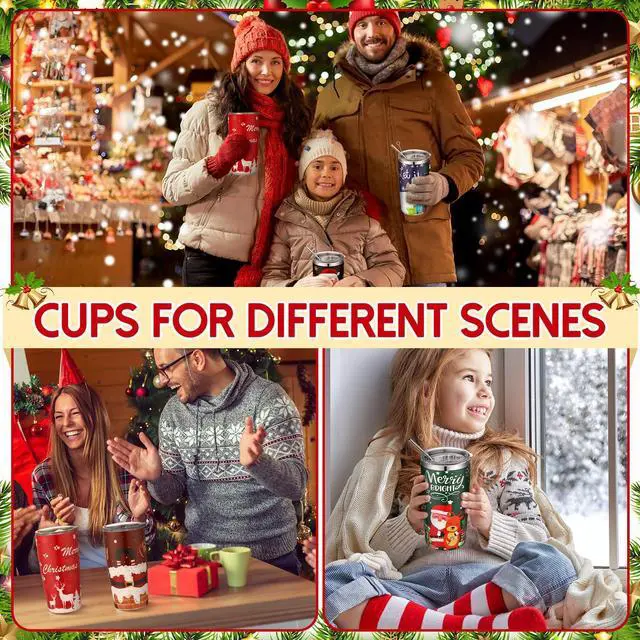 Alt view image 7 of 7 - 12 Pcs Christmas Tumblers Gifts 20oz Christmas Travel Tumbler Cup Holiday Stainless Steel Insulated Tumbler Coffee Mug with Lid Straw for Xmas Birthday Gift Party Supplies (Santa Claus)