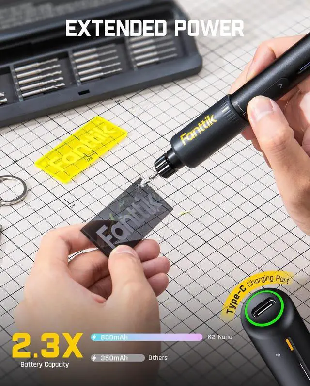 Alt view image 7 of 7 - K2 Nano Power Drill, Mini Precision Drill, Hand Drill, 20 Drill Bits, 800mAh Rechargeable, Tool Kit for DIY Projects, Shells, Plastic, Jewelry, PCB, Aluminum Plate