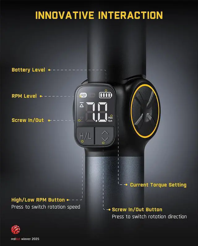 Alt view image 2 of 7 - S1 APEX Electric Screwdriver, Pivot Handle Screwdriver, Max 7N.m High Torque, 2 Speed Options, 1/4''Hex, Screen Interaction, Tech Tool for DIY Enthusiasts-Deluxe Edition