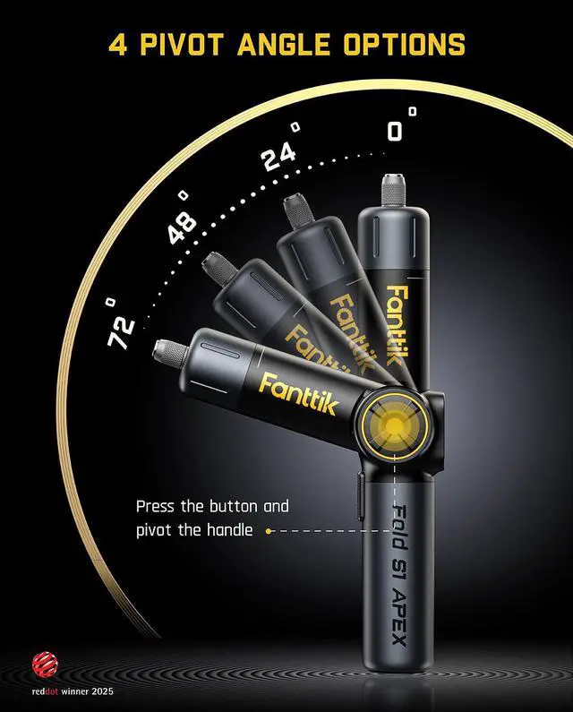 Alt view image 3 of 7 - S1 APEX Electric Screwdriver, Pivot Handle Screwdriver, Max 7N.m High Torque, 2 Speed Options, 1/4''Hex, Screen Interaction, Tech Tool for DIY Enthusiasts-Deluxe Edition