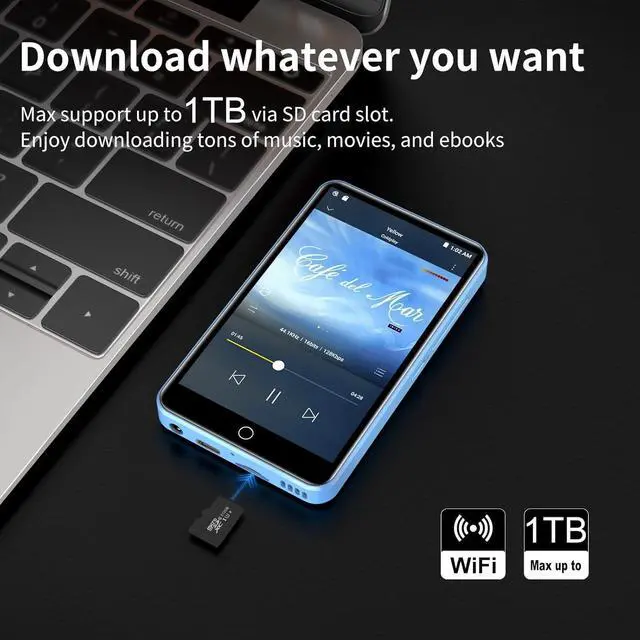 Alt view image 3 of 7 - 80GB MP3 Player with Bluetooth and WiFi,  4" HD Full Touch Screen MP3 Player with Spotify, Amazon Music,YouTube,Pandora,Libby,Android MP4 Music Player for Kids