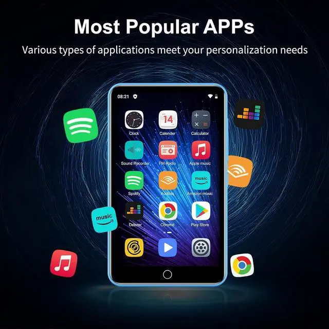 Alt view image 2 of 7 - 80GB MP3 Player with Bluetooth and WiFi,  4" HD Full Touch Screen MP3 Player with Spotify, Amazon Music,YouTube,Pandora,Libby,Android MP4 Music Player for Kids