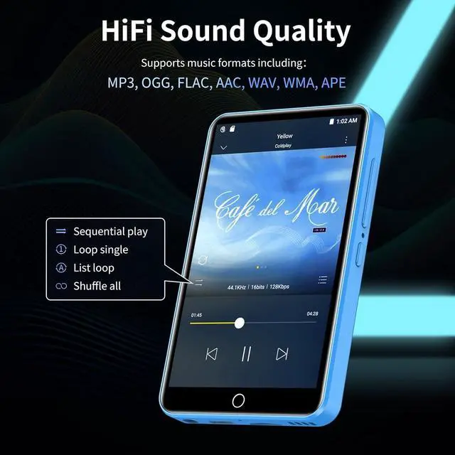 Alt view image 7 of 7 - 80GB MP3 Player with Bluetooth and WiFi,  4" HD Full Touch Screen MP3 Player with Spotify, Amazon Music,YouTube,Pandora,Libby,Android MP4 Music Player for Kids