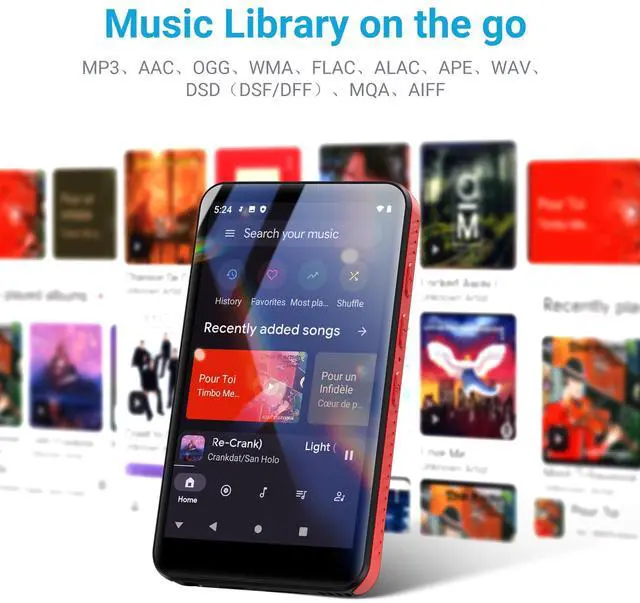 Alt view image 5 of 7 - 96GB MP3 Player with Bluetooth and WiFi, Android 10 OS MP3 & MP4 Players with 4" Touchscreen and Speaker,Music Players with Spotify,Pandora, Audible, Amazon Music, Play Store