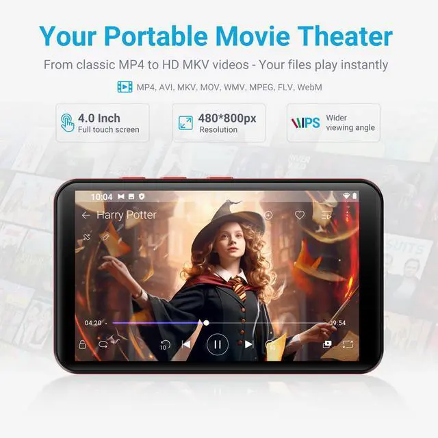 Alt view image 6 of 7 - 96GB MP3 Player with Bluetooth and WiFi, Android 10 OS MP3 & MP4 Players with 4" Touchscreen and Speaker,Music Players with Spotify,Pandora, Audible, Amazon Music, Play Store