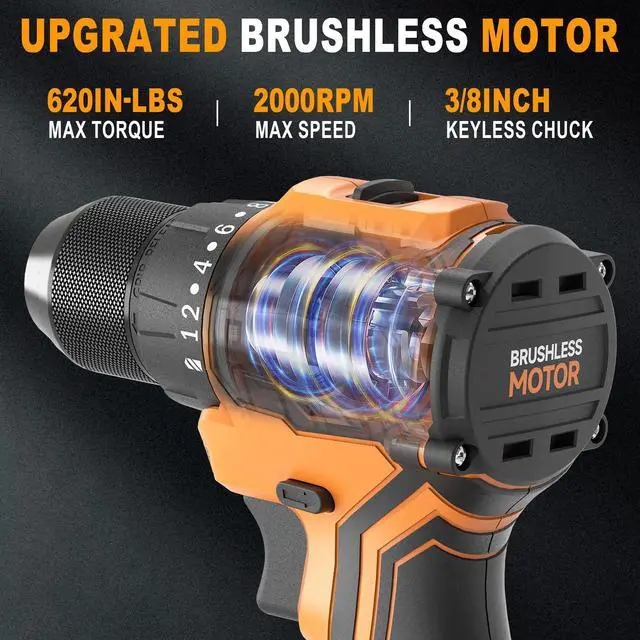 Alt view image 4 of 7 - Cordless Impact Driver and Drill Combo Kit (Tool Only) Compatible with Dewalt 20V Max Battery, Up to 2300 In-lbs Brushless1/4" Impact Driver and 620 In-lbs 3/8" Power Drill with Tool Bag, LED Light